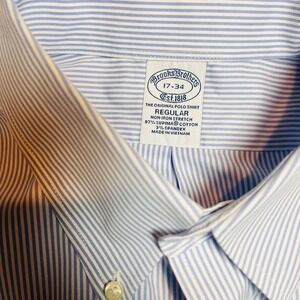 Brooks Brothers Non‎ Iron Stretch Blue Stripe Button Down Shirt Size 17 34